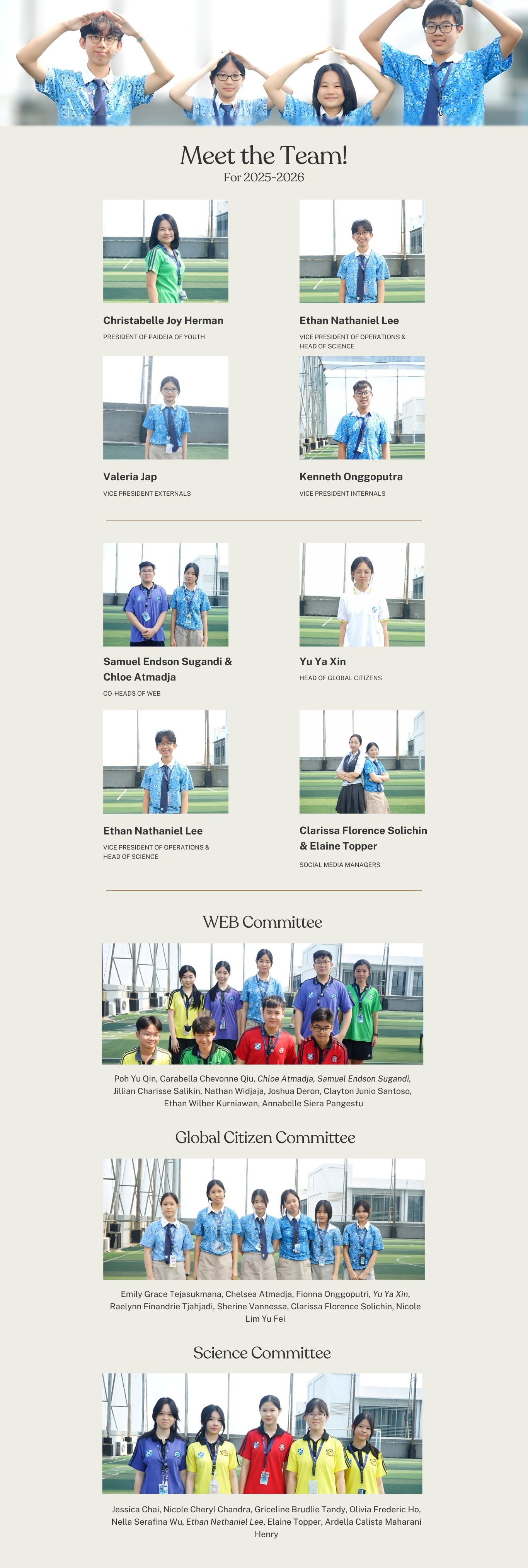 Meet the Team for 2025–2026 — executives, WEB Committee, Global Citizen Committee and Science Committee